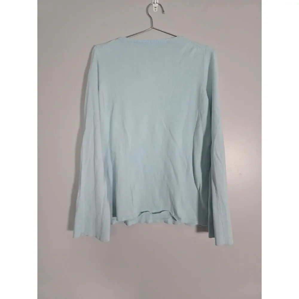 J.Crew Womens Medium Blue Cotton Button Henley Long Knit Shirt Preppy Casual
